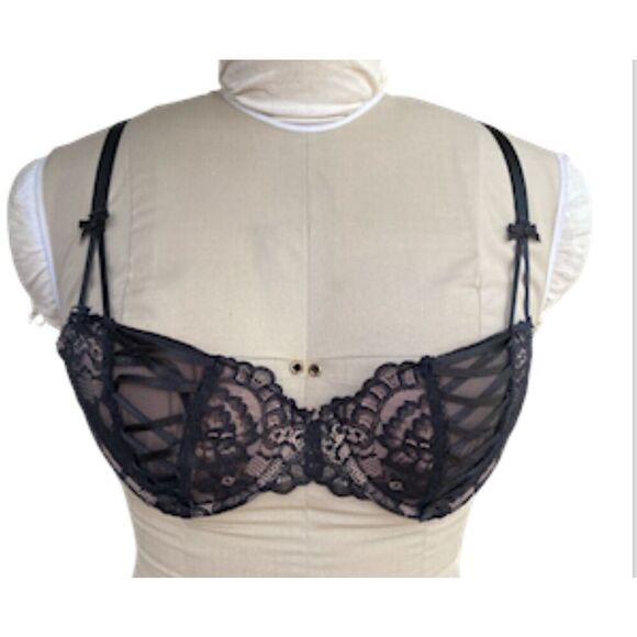 Adore Me Lace Balconette Bra Black 36C Lace Sheer - Picture 1 of 12